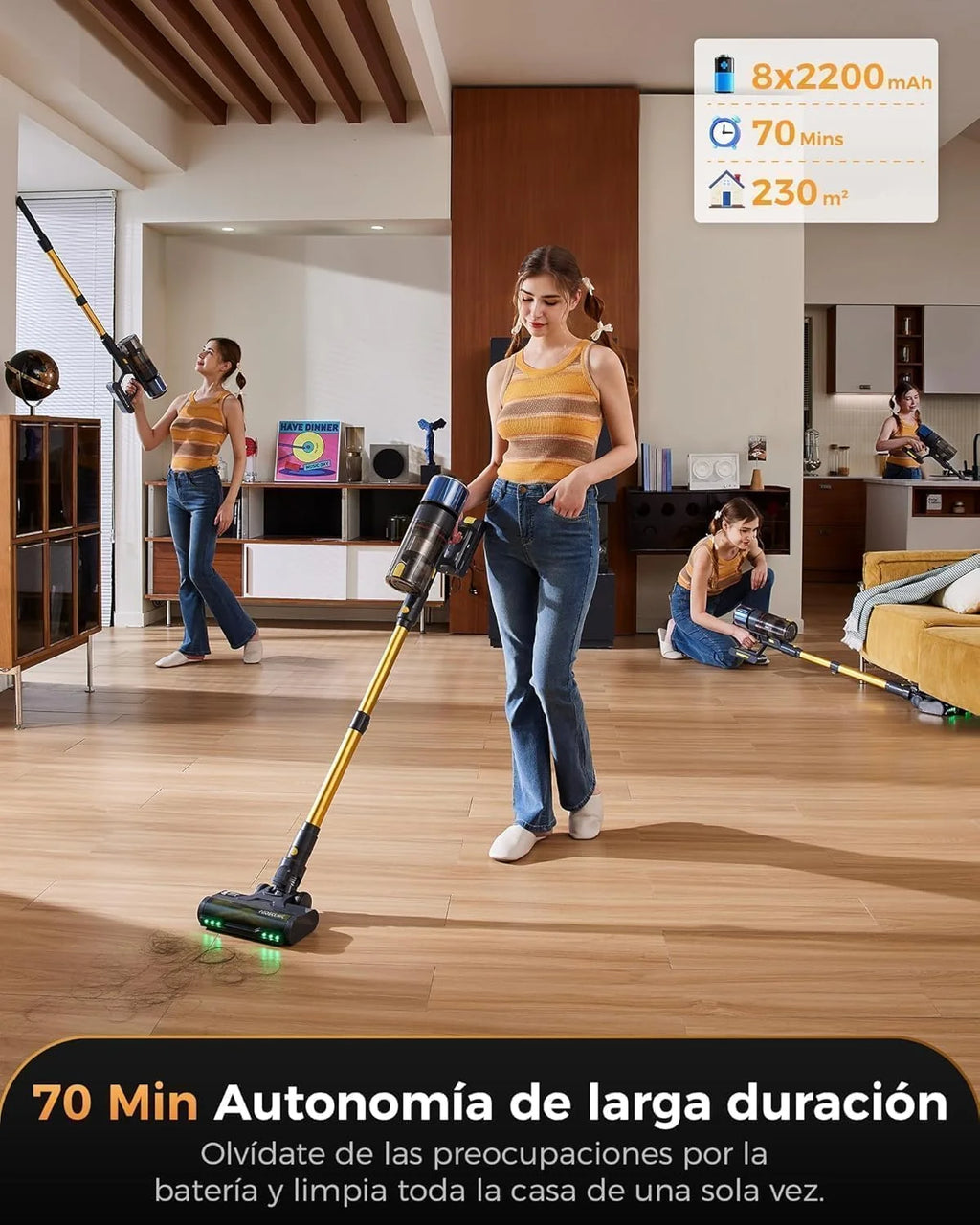 Proscenic Aspiradora sin Cable 55 kPa/650W/70 Min, Autoportante