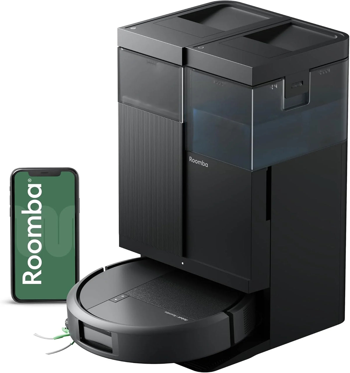 iRobot Roomba Plus 516 Combo Base AutoWash multifunción autolimpiable, 22KPa, Mopas DualClean Elevables y Extensible, Lava 75º, Seca 45º, Clearview LiDAR, Autonomía 90 Días, Accesorios Extra, Negro