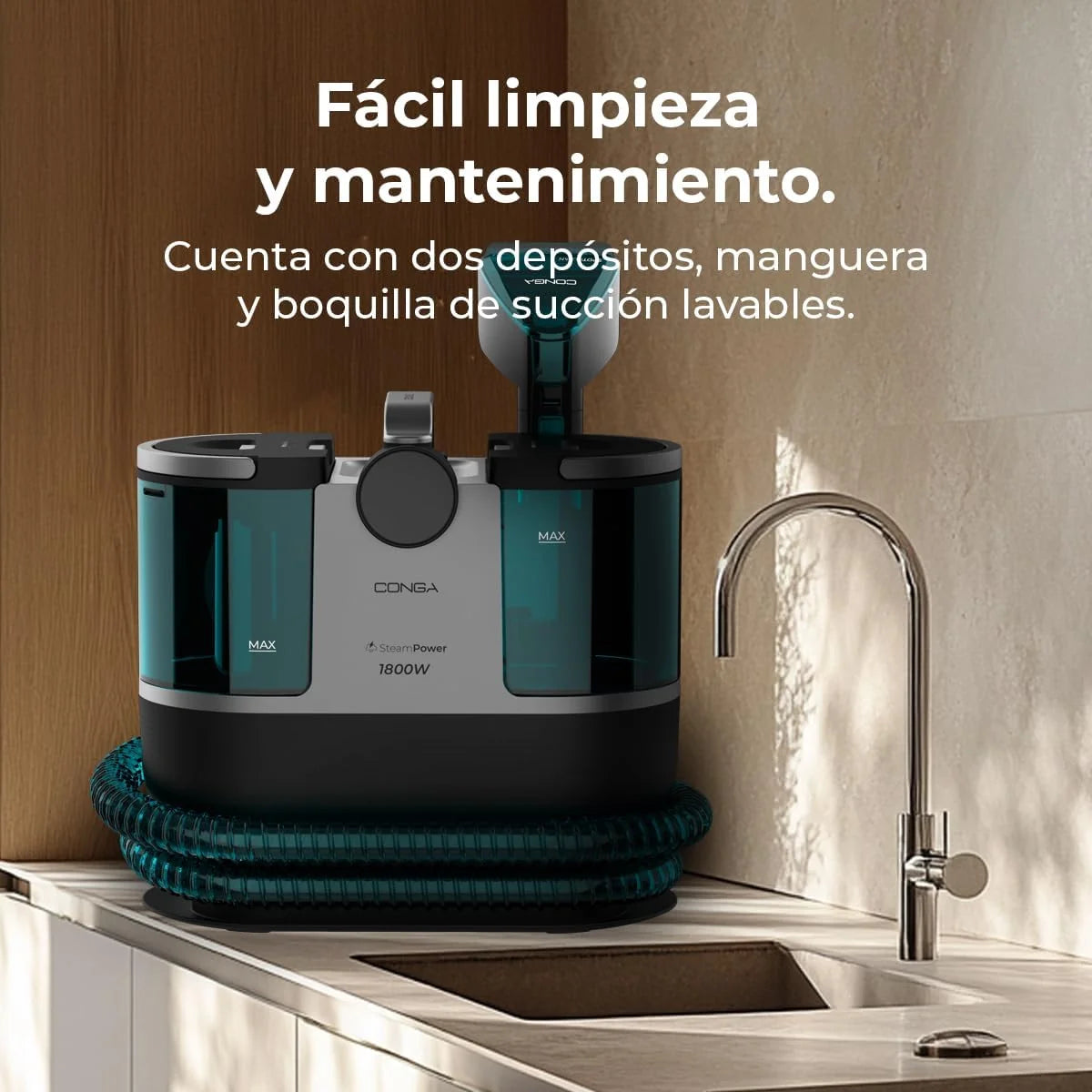 Cecotec Limpiador Aspirador de Tapicerias y Alfombras con Cable Conga 7000 Carpet&Spot Clean Steam Max. 1700W, Vapor, Depósito Agua Limpia 1600ml y Agua Sucia 950ml, Radio de Acción 9m