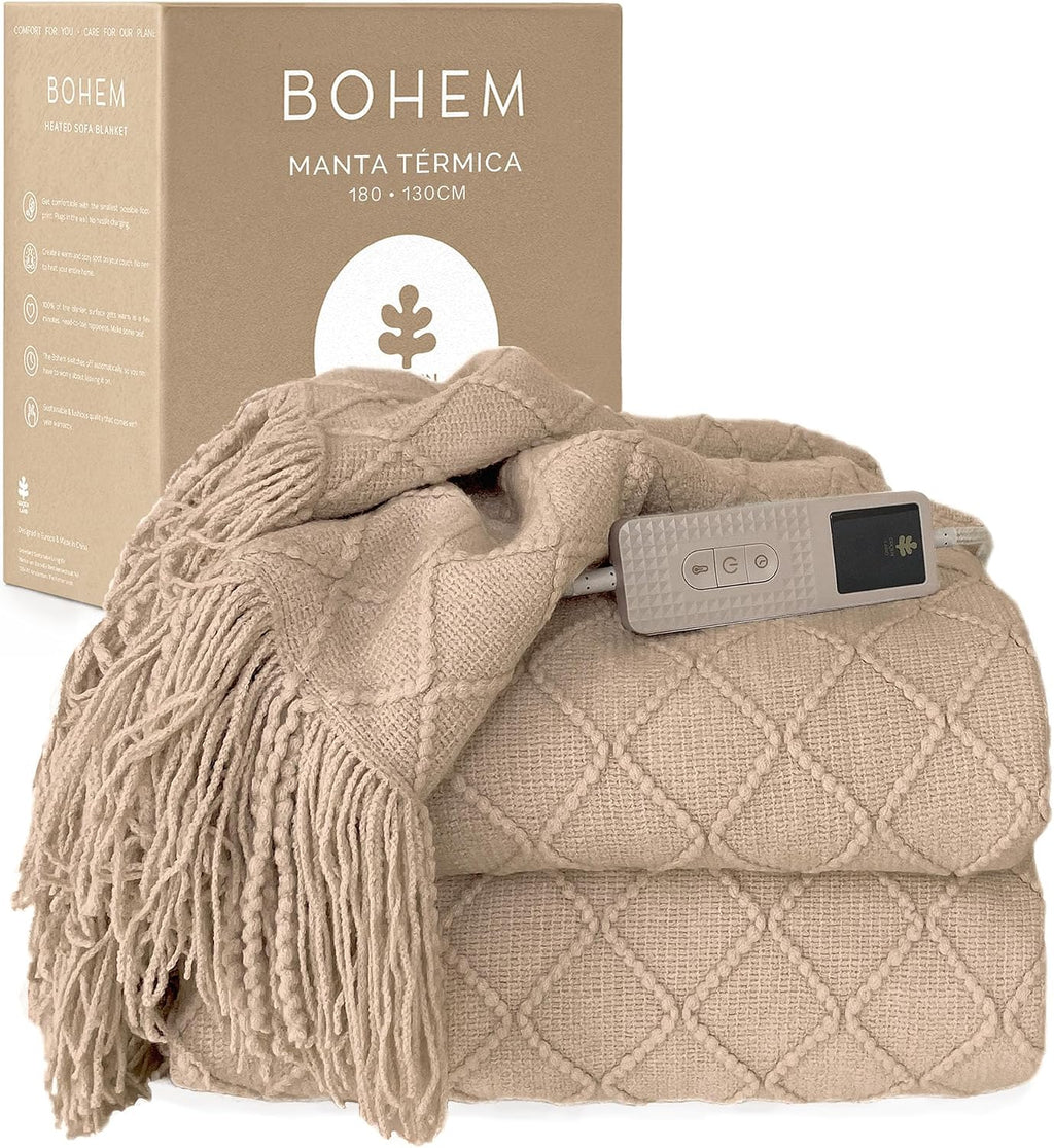 Groenland BOHEM Manta Calefactable Diseño para Sofá 180 × 130 cm Taupe Dawn