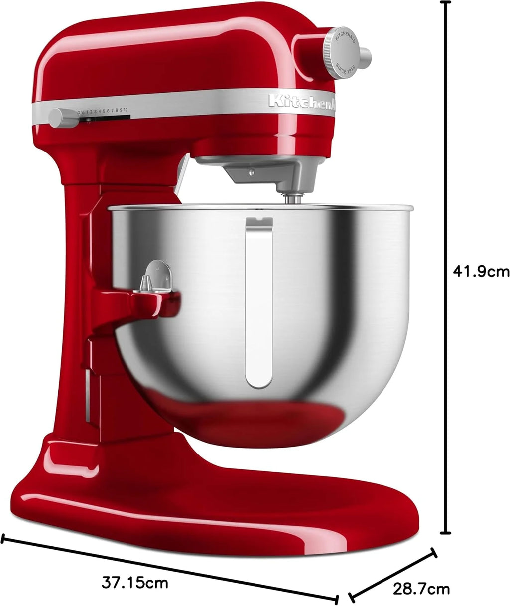 KitchenAid Batidora Amasadora Heavy Duty 6.6L, Engranajes Todo Metal, 11 Velocidades, Arranque Suave, Corte por Sobrecalentamiento, Bol 3 Puntos, Rojo Empire