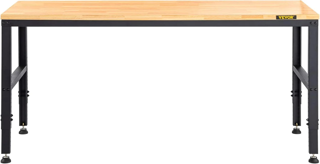VEVOR Banco de Trabajo 1220x508 mm Mesa de Taller Altura Ajustable 719-968 mm Carga de 900kg con Toma de Corriente Mesa de Madera Marco de Metal Almohadillas para los Pies para Oficina, Garaje