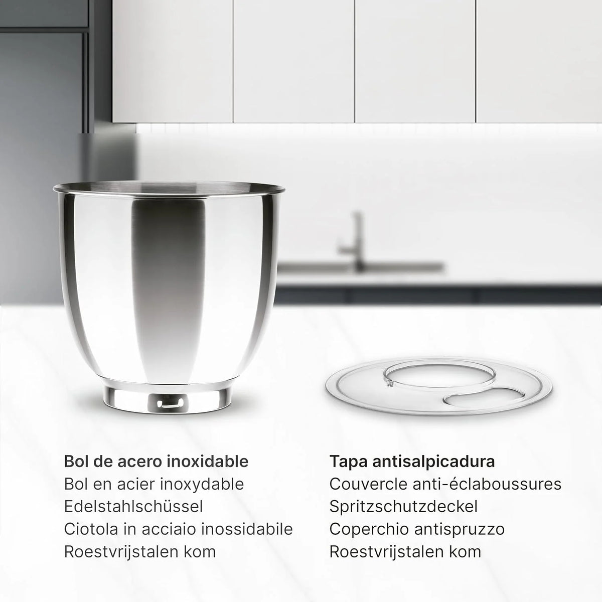 Ufesa Genius Batidora Amasadora 5 en 1 para Repostería Profesional, 1200W, 5L, Robot Cocina Multifunción, Bol en Acero Inoxidable, 6 Velocidades + Turbo, 3 accesorios incluidos, Sin BPA