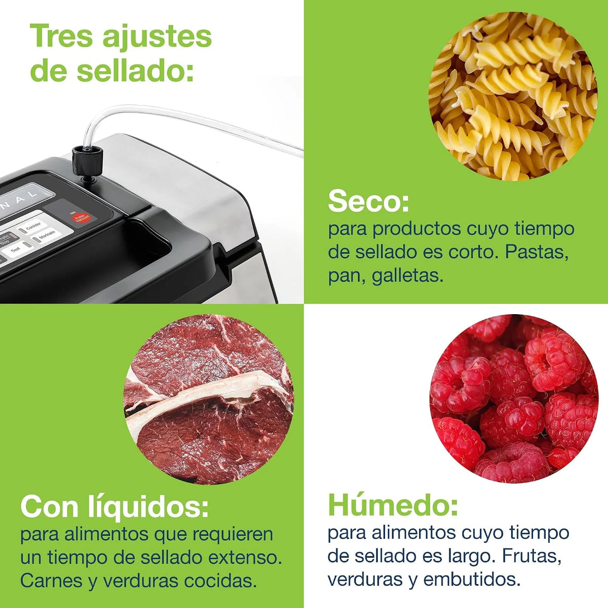 Máquina de envasado al vacío para uso intensivo Laica VT3120 con doble bomba, sellado doble para mayor seguridad, capacidad de aspiración 20 l/min, 130 W, incluye tubo para contenedores.