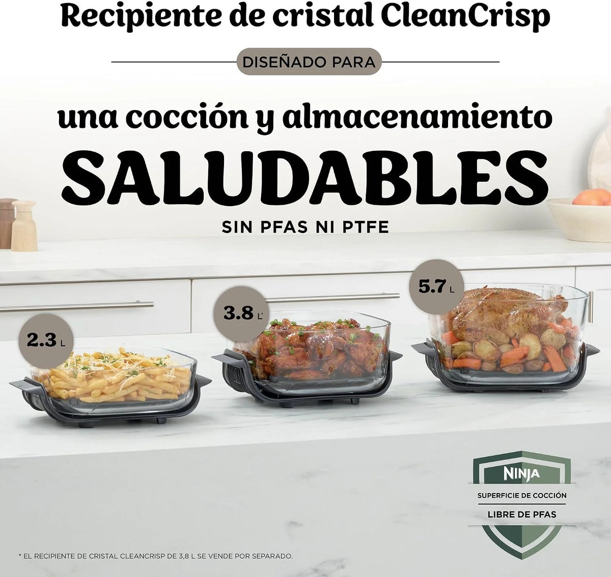 Ninja CRISPi PRO XL, Freidora de Aire con 2 Recipientes, Dorado Piedra