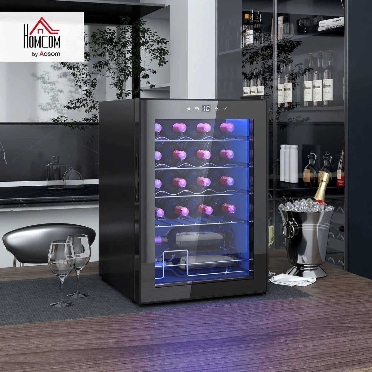HOMCOM Vinoteca 20 Botellas con Compresor Pantalla LED Táctil 39DB Negro