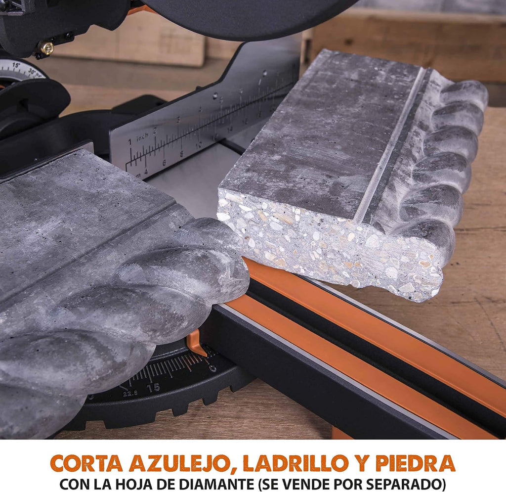 Evolution Power Tools R255SMS Sierra ingletadora Deslizante multimaterial, con Paquete Plus, Corta acero dulce, aluminio, plástico, madera con clavos incrustados 230 V, 255 mm