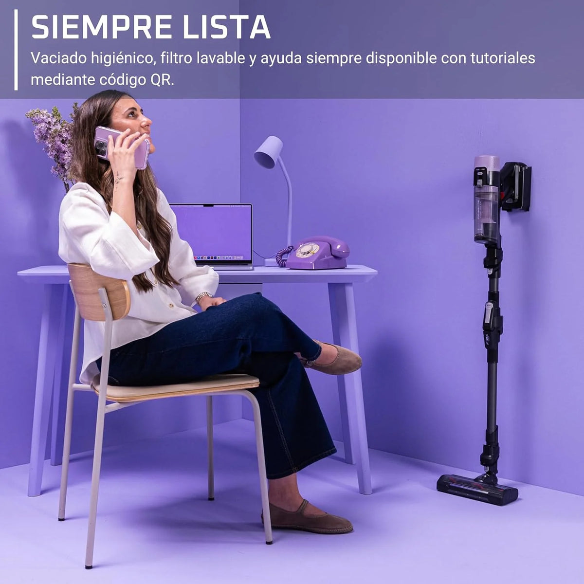 Rowenta X-Force Flex 9.80, Aspiradora Escoba Sin Cable, Allergy, Violeta