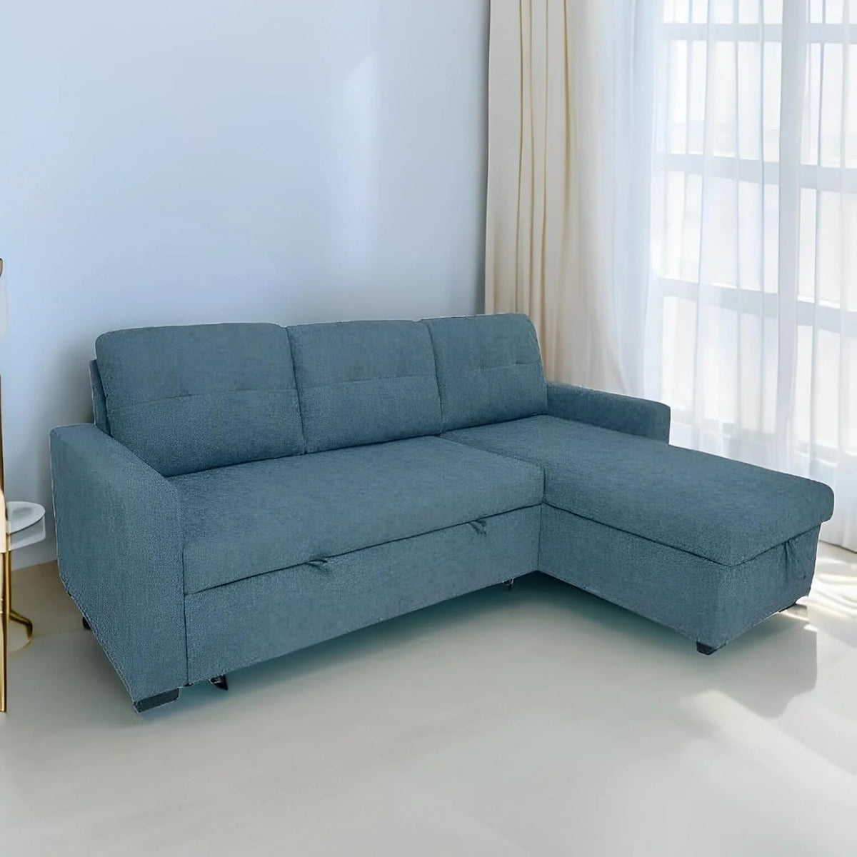 MUEBLIX.COM - Ojuel 3 Seater Chaiselongue Sofa, Interchangeable Chaiselong, Padded Seats and Backrest, Chaise Lounge Sofa Bed with Arcon, Modern Living Room Sofas, Grey