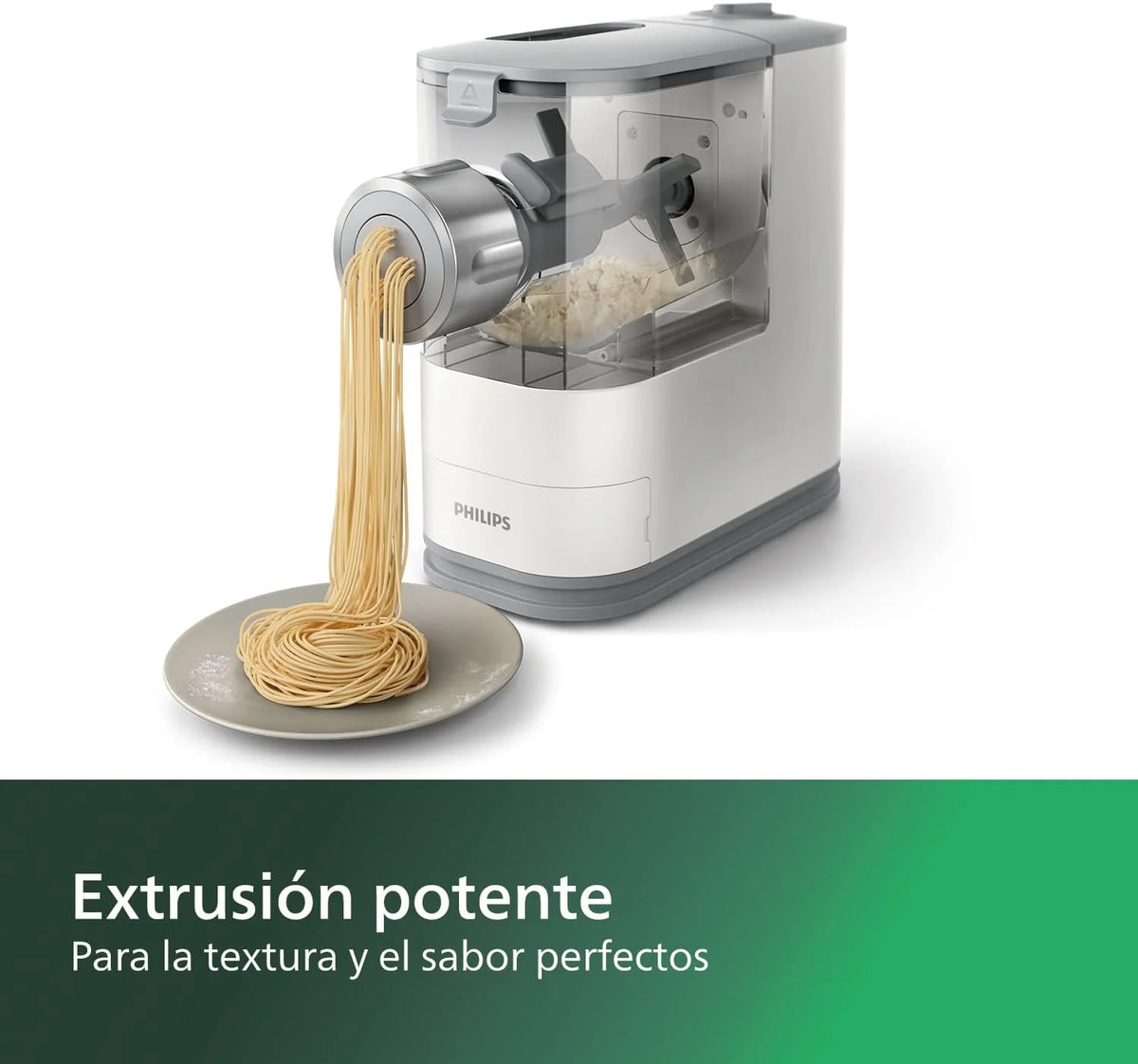 Philips Máquina para Hacer Pasta - Totalmente Automática, Pesaje Automático, 4 Moldes, Libro Recetas, Blanco/Gris Claro Atardecer (HR2345/19)