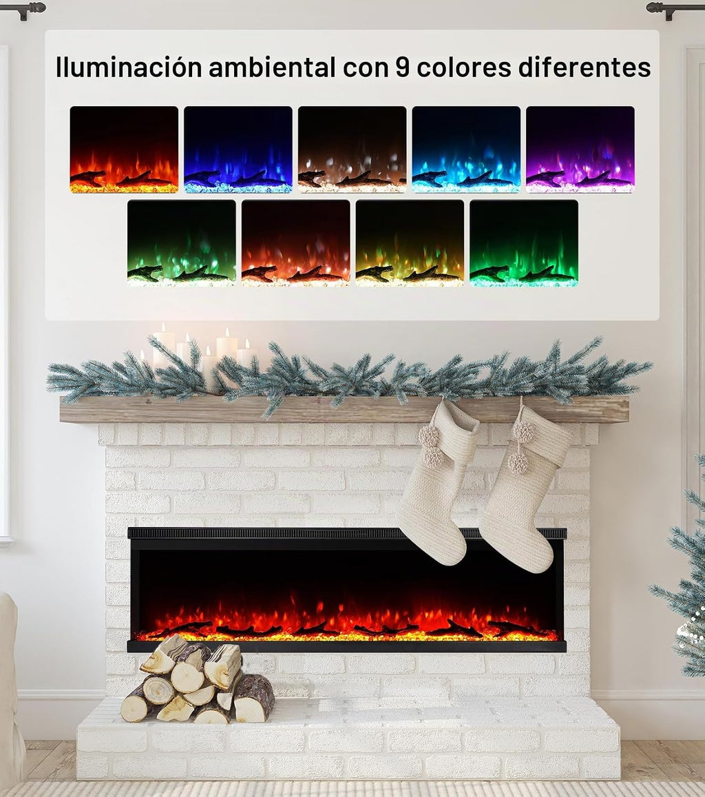 M.C.Haus Luxury 3 Sided Electric Fireplace with 3 Installation Ways, Multimedia Wall Recessed Fireplace, 9 Color Electric Flame Effect, 1800W, 153cm/60inch, Black