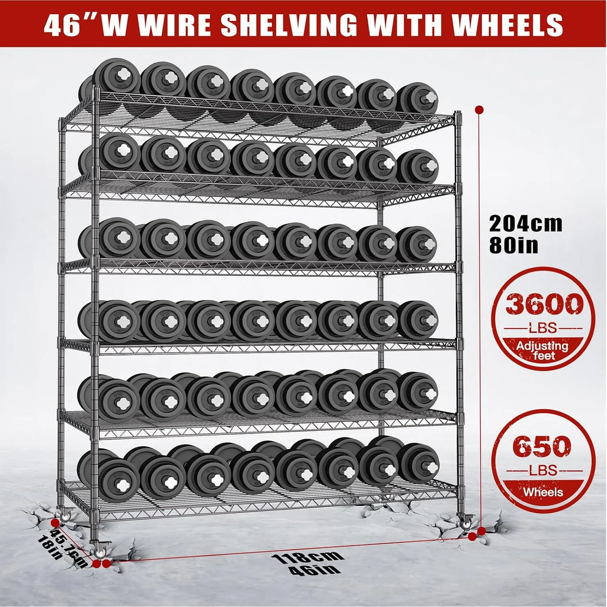 Estanterías metálicas de alta resistencia,Estantería Metálica de 5 Niveles con Ruedas,Estantería de Almacenamiento adjustable con Ajustar el pie,con Cocina,garaje,118×46×204cm,Carga Máxima 1700 kg