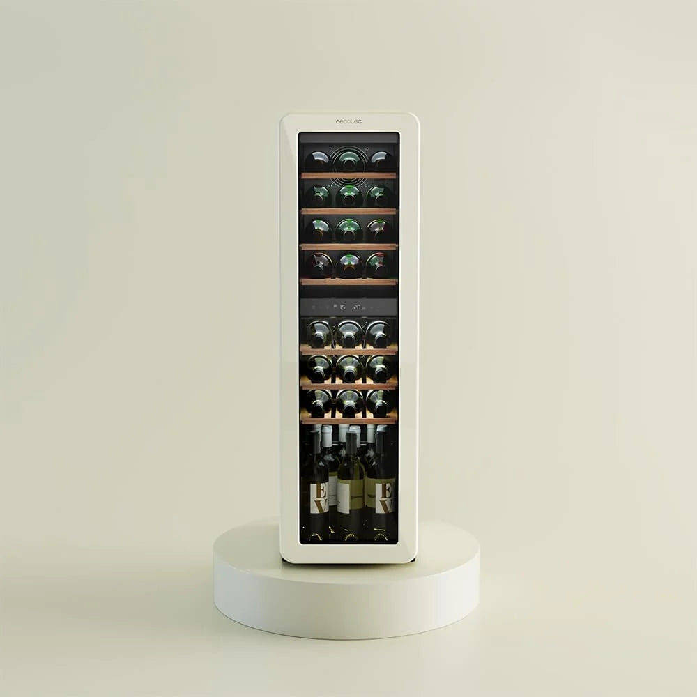 Cecotec Vinoteca 30 Botellas Retro Bolero Grandsommelier Origin Duo 30 Hit Beige. Acabado En Negro Con 2 Zonas De Temp. (5-12ºC, 12-20ºC), Control Led, NoFrost, Estantes Madera, Luz Interior