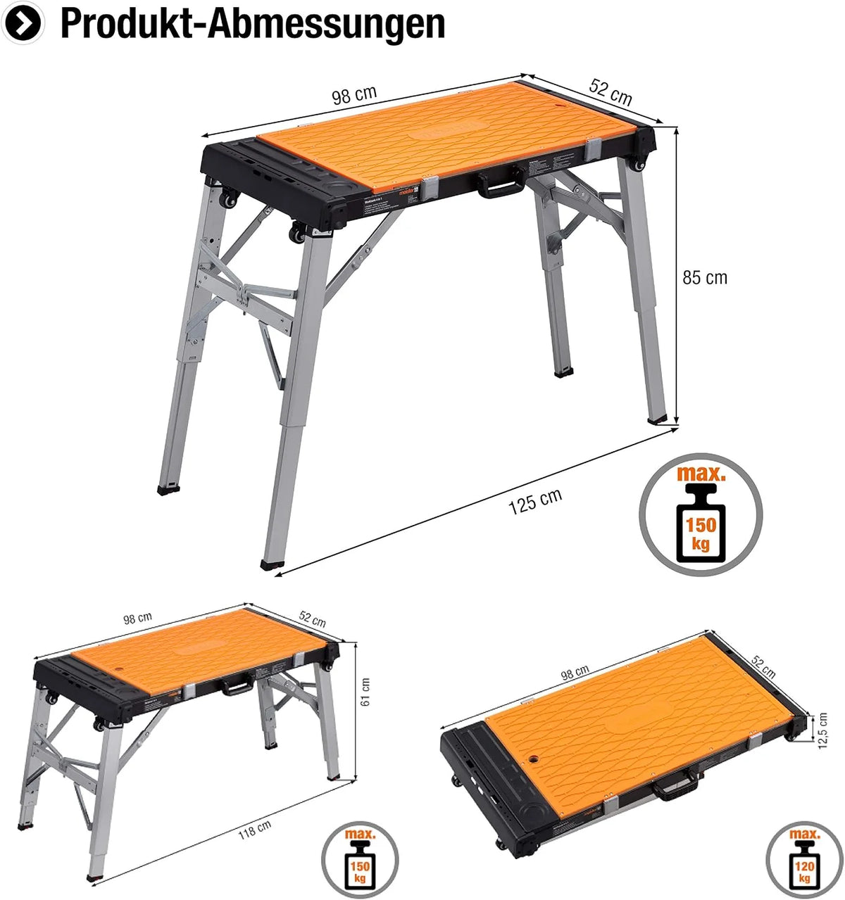 Meister 9079620 - Banco de trabajo universal 4 en 1 con taburete y ruedas de 85 cm de altura de trabajo, con estantes y superficie de trabajo reversible, banco de herramientas de altura regulable