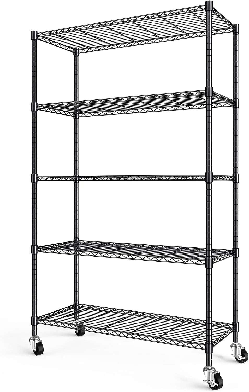 Himimi Estantería Metálica con Ruedas 5 Niveles, Altura Regulable, Estante de Almacenamiento Resistente de Alta Capacidad, Estantería de Rejilla para Cocina, Oficina & Baño,116×45×187 cm Negro