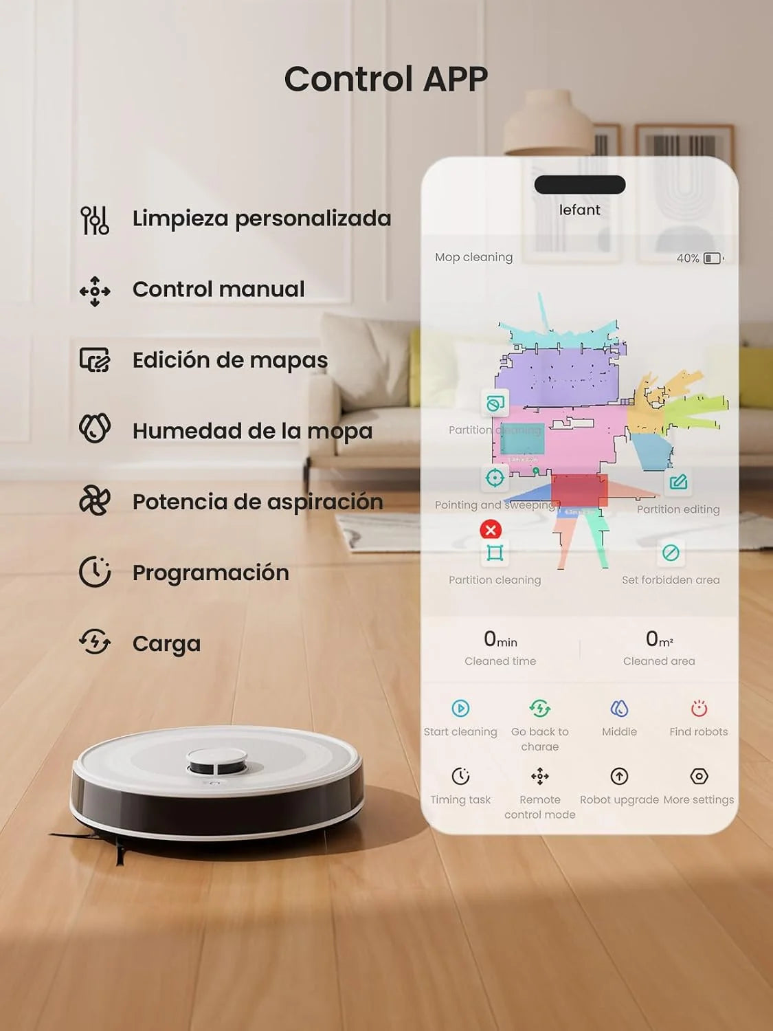Lefant M2 Robot Aspirador y Fregasuelos con dToF Navegación Láser y App