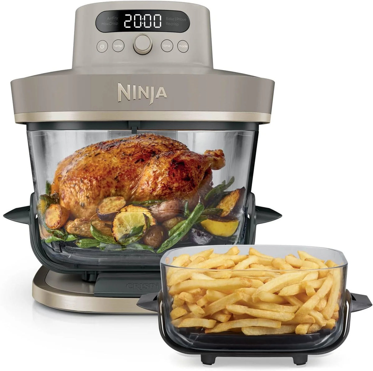 Ninja CRISPi PRO XL, Freidora de Aire con 2 Recipientes, Dorado Piedra