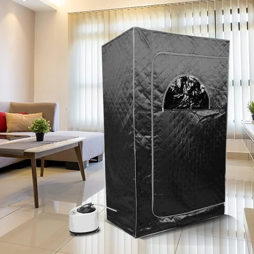 1000 W Sauna completa del cuerpo con cabina de vapor, generador de vapor, mando a distancia, sauna de vapor portátil y plegable, sauna SPA para casa, 100 x 80 x 170 cm, color negro
