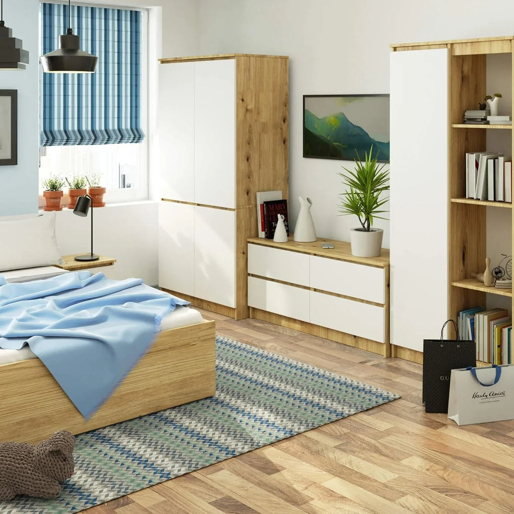 Armario AKORD S90 Roble Artisan 90 cm 4 puertas frente en color Blanco 90x51x180 cm