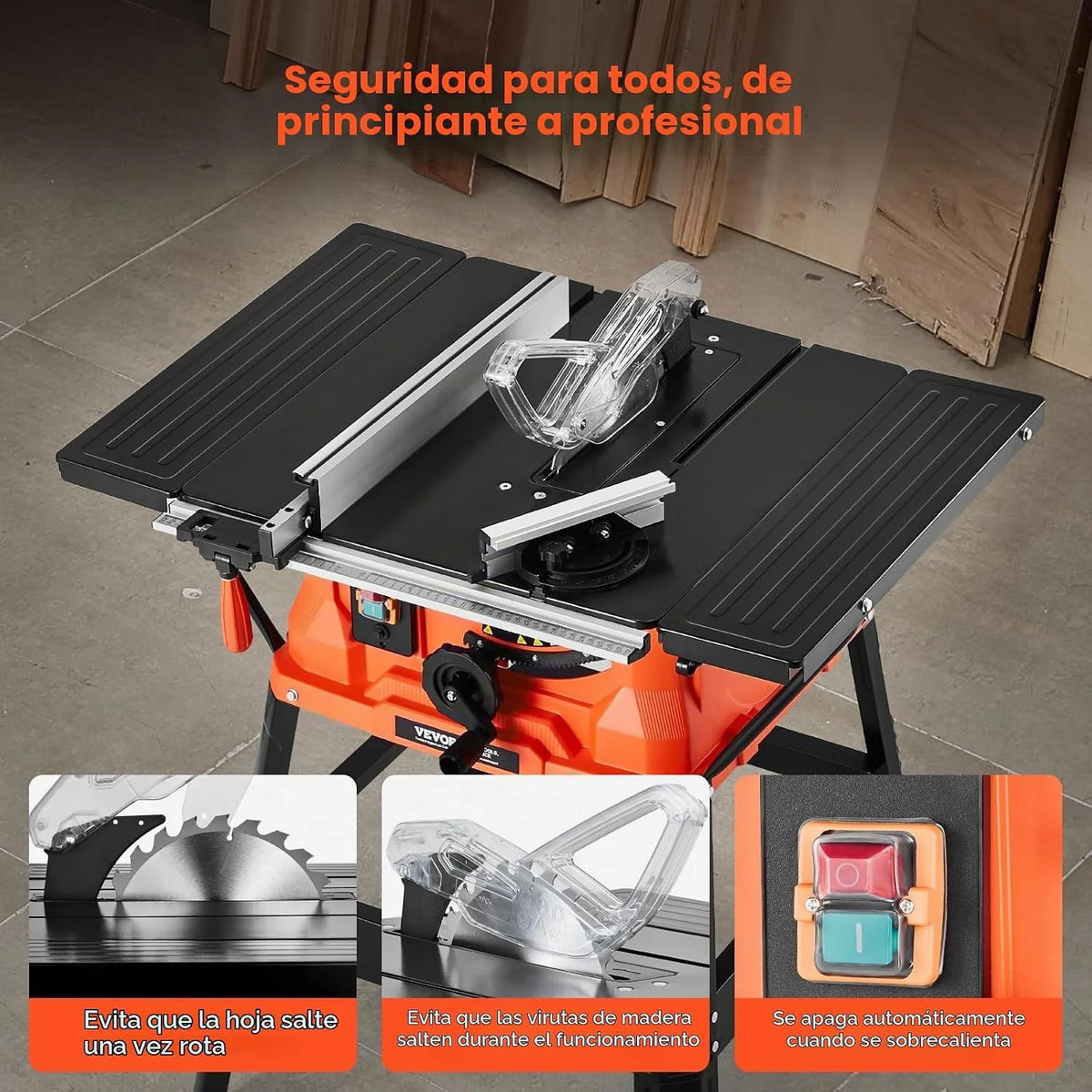 VEVOR Sierra de Mesa de 945 x 850 x 1060 mm con Soporte y Hoja de Sierra de 24 Dientes, Capacidad Máxima de Corte de 200 mm, Velocidad de Corte de 4800 RPM para Carpintería y Fabricación de Muebles