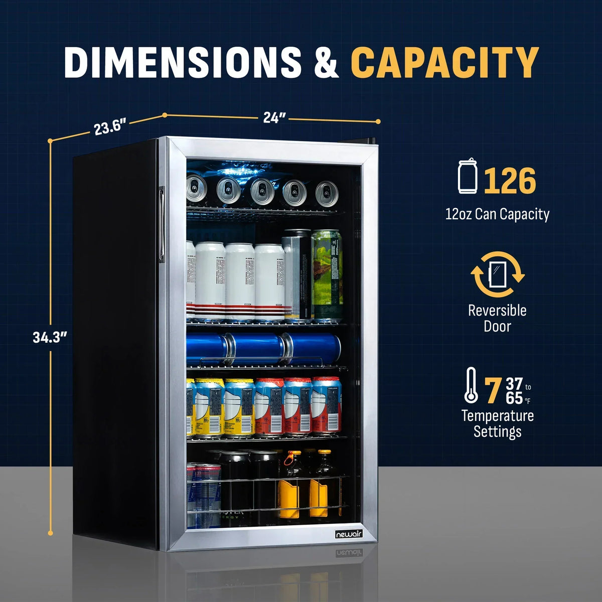 2026 Newair® Refrigerador de Bebidas Independiente de Acero Inoxidable – 126 Latas – 18,9"