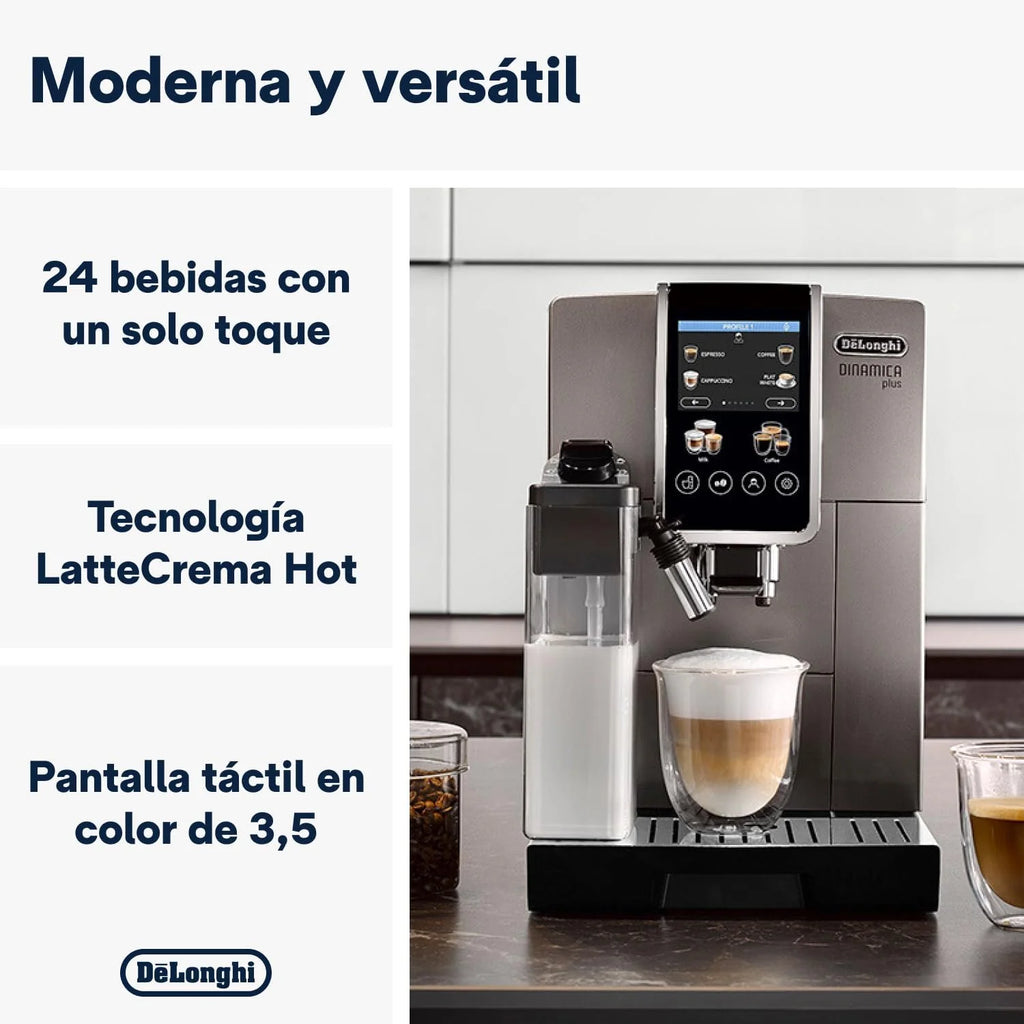 De'Longhi Dinamica Plus - Cafetera Superautomática 24 Bebidas Titanio