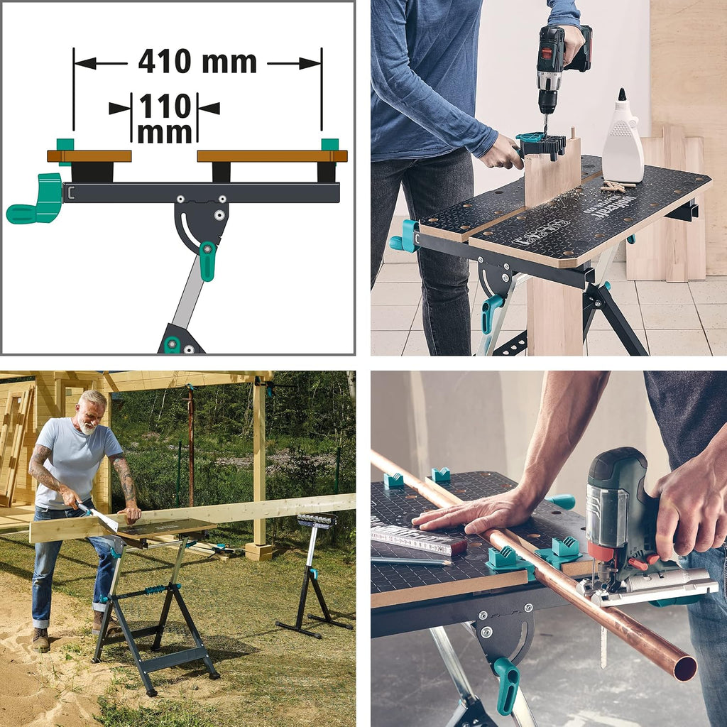 wolfcraft Mesa de Trabajo y sujeción Master 650 Ergo I 6870000 I La Mesa de sujeción de Altura Ajustable y portátil Que Permite Trabajar de Manera Flexible en Todos Tus proyectos