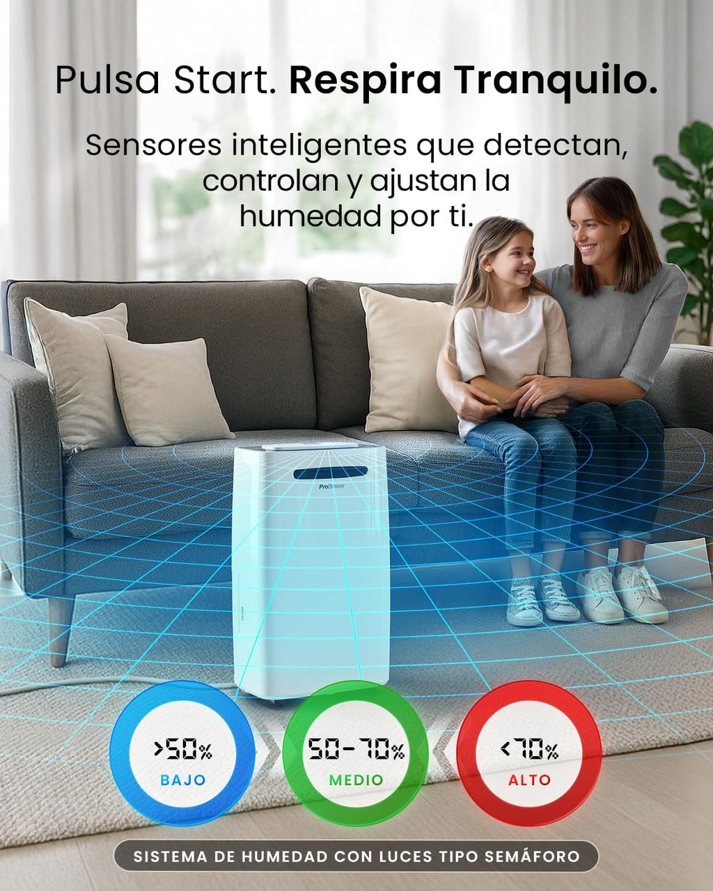 Pro Breeze Deshumidificador 20L Antihumedad, Deshumidificador Silencioso para Habitaciones hasta 30 m², Depósito Extraíble, Desagüe Continuo, 4 Modos, Temporizador 24 h, Seca la Ropa