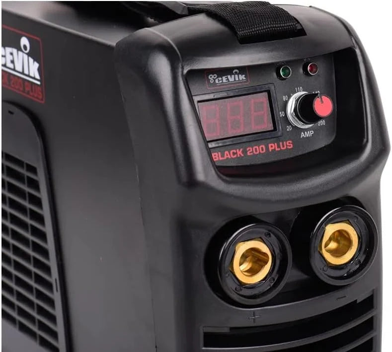 CEVIK PRO CE-BLACK200PLUS - Soldador Inverter MMA con Máscara de Soldadura y Portaelectrodo - 200A 40% 230V - Electrodos hasta 5mm - Display Digital -IGBT- Conectable a Generador - Máquina de Soldar