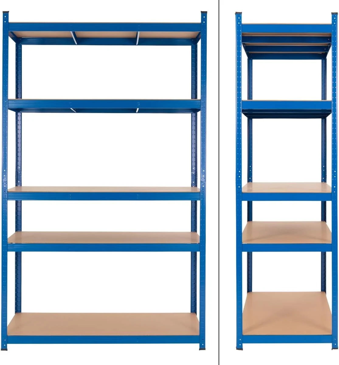 ECD Germany Juego De 2 Estanterías Para Cargas Pesadas 200x100x50 cm De Metal Recubierto De Polvo Azul Con 5 Estantes De Madera MDF Cargable Hasta 875kg Montaje Sin Tornillos Banco De Trabajo Taller