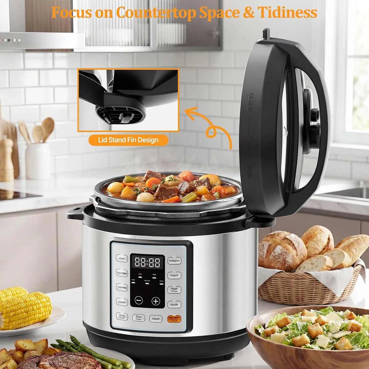 NEWBULIG Olla a presión eléctrica 10 en 1, 3 cuartos de horno, multicocina para arroz, estofado y vapor, pequeña olla programable programable de acero inoxidable con función de cocción lenta y bandeja