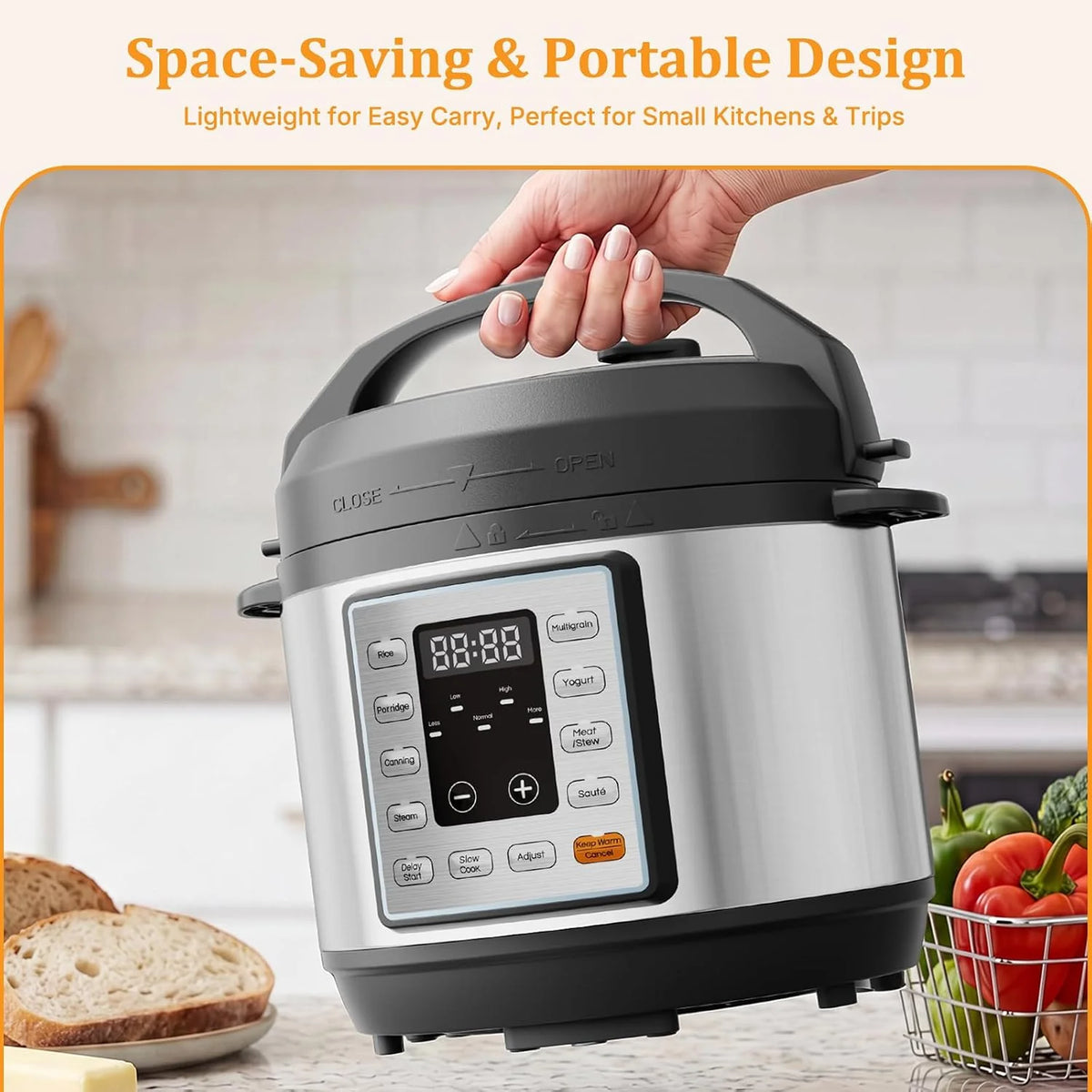 NEWBULIG Olla a presión eléctrica 10 en 1, 3 cuartos de horno, multicocina para arroz, estofado y vapor, pequeña olla programable programable de acero inoxidable con función de cocción lenta y bandeja