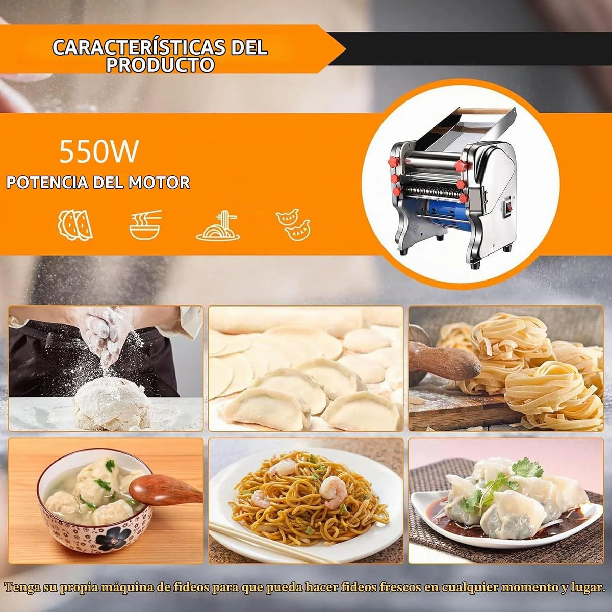 Máquina para Hacer Pasta de Fideos, laminadora de Rodillo de Masa Eléctrica Comercial de 550W, para Uso Familiar en el Hogar