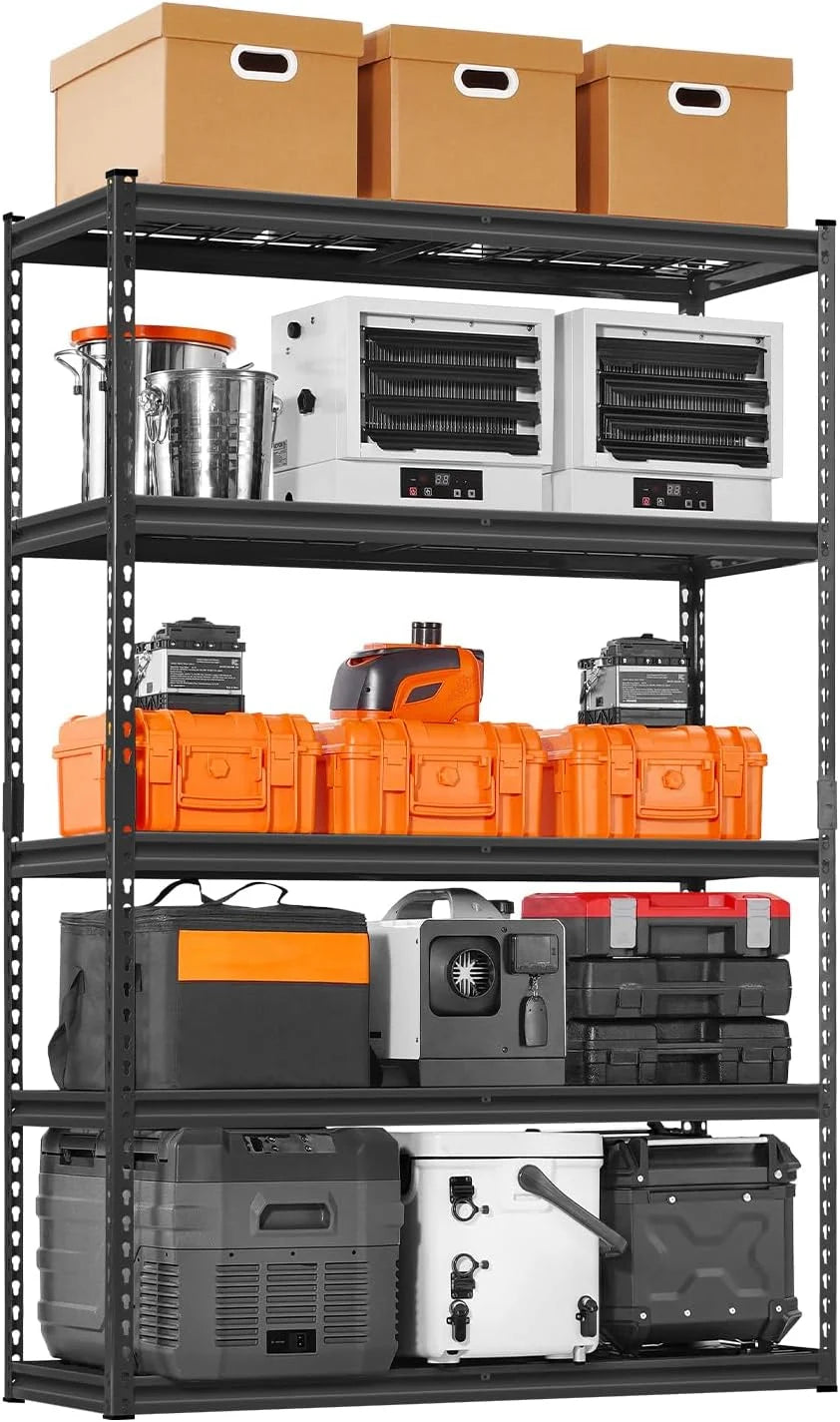 VEVOR Estantes de Almacenamiento de 457,2 x 1219,2 x 1828,8 mm Carga de 1134 kg, Estanterías de Garaje Resistentes de 5 Niveles, Estantes de Metal Ajustables para Cocina, Almacén, Sótano, Negro