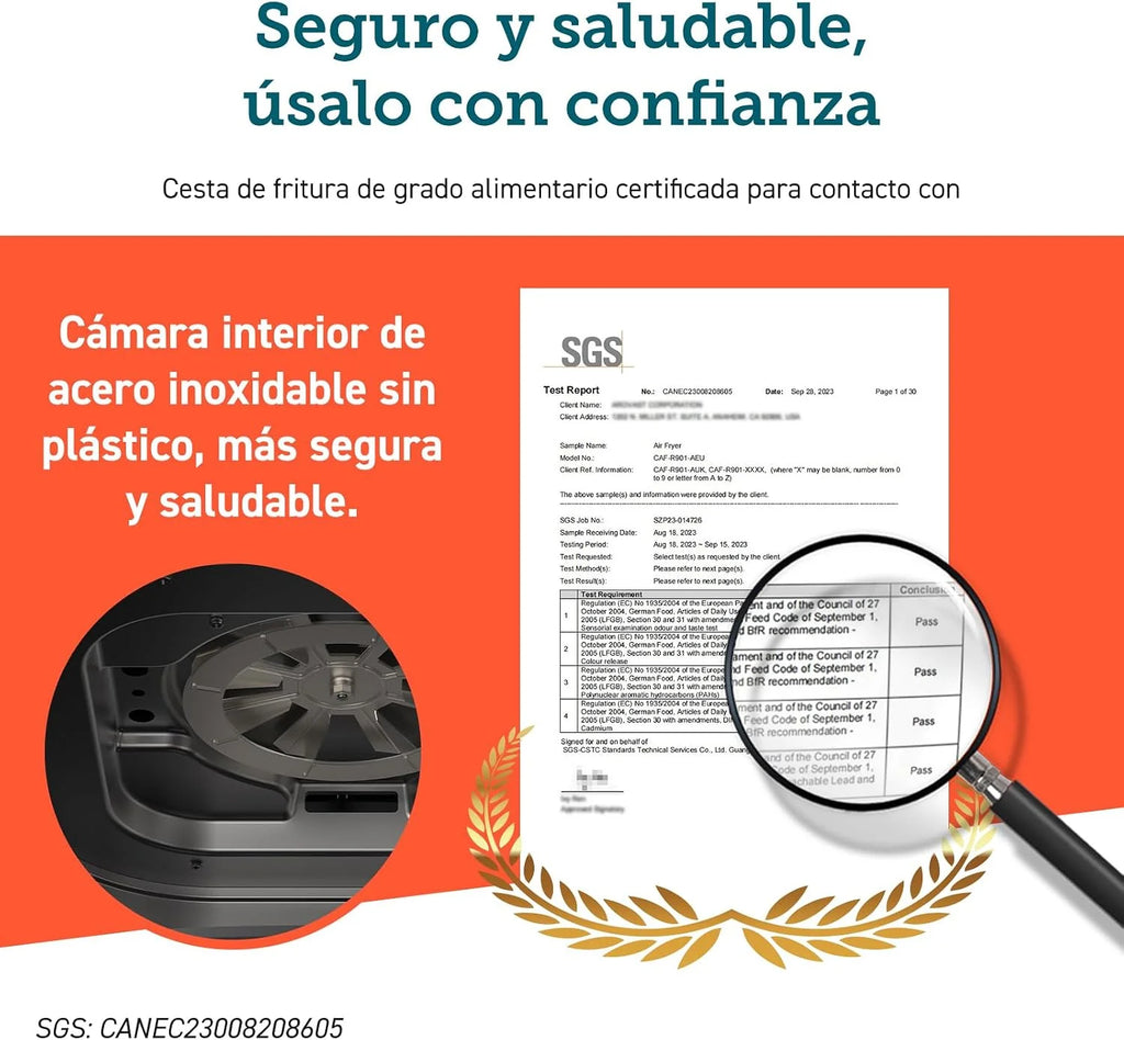 Cosori Freidora de Aire 8,5L, Doble Cesta con Ventana, 10 Funciones, Oro