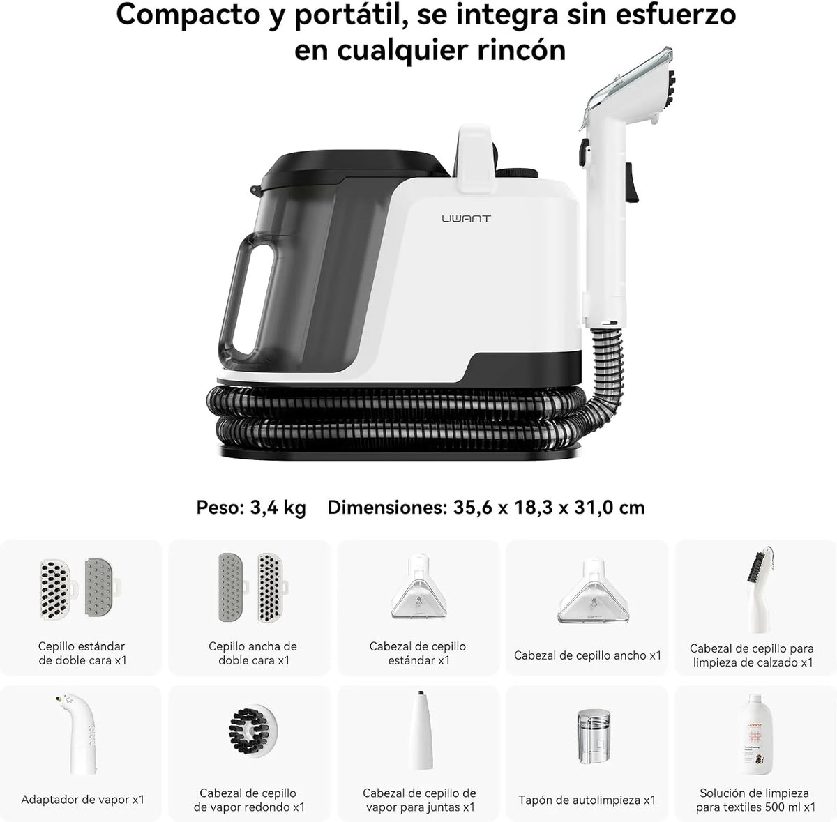 Uwant Y100S Limpiador Tapicerias Vapor 3en1, 1750W 18kPa Aspiradora de Agua