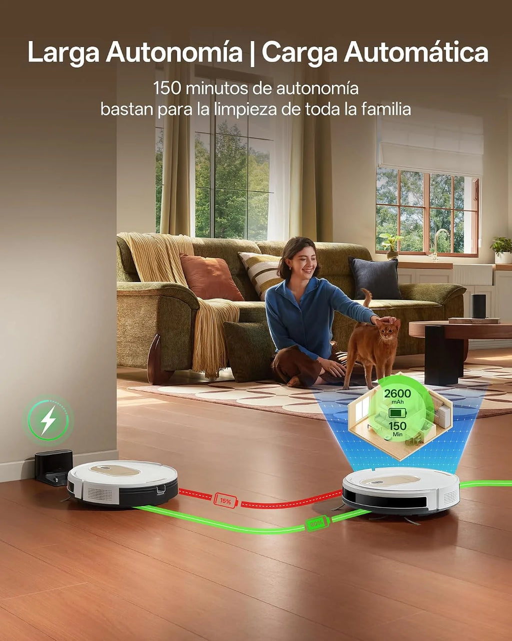 Vexilar W8 Robot Aspirador 5000Pa, Antienredos,Larga Autonomía,3 Niveles de Ajuste,Silencioso,Fácil Programa,Robot Aspirador y Fregasuelos para Suelos/Alfombras/Pelo de Mascotas/Superficies Múltiples