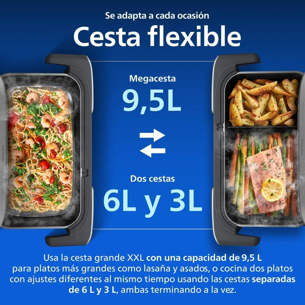 Philips 5000 Airfryer - Freidora de Aire cesta flexible 9,5L, SteamFry