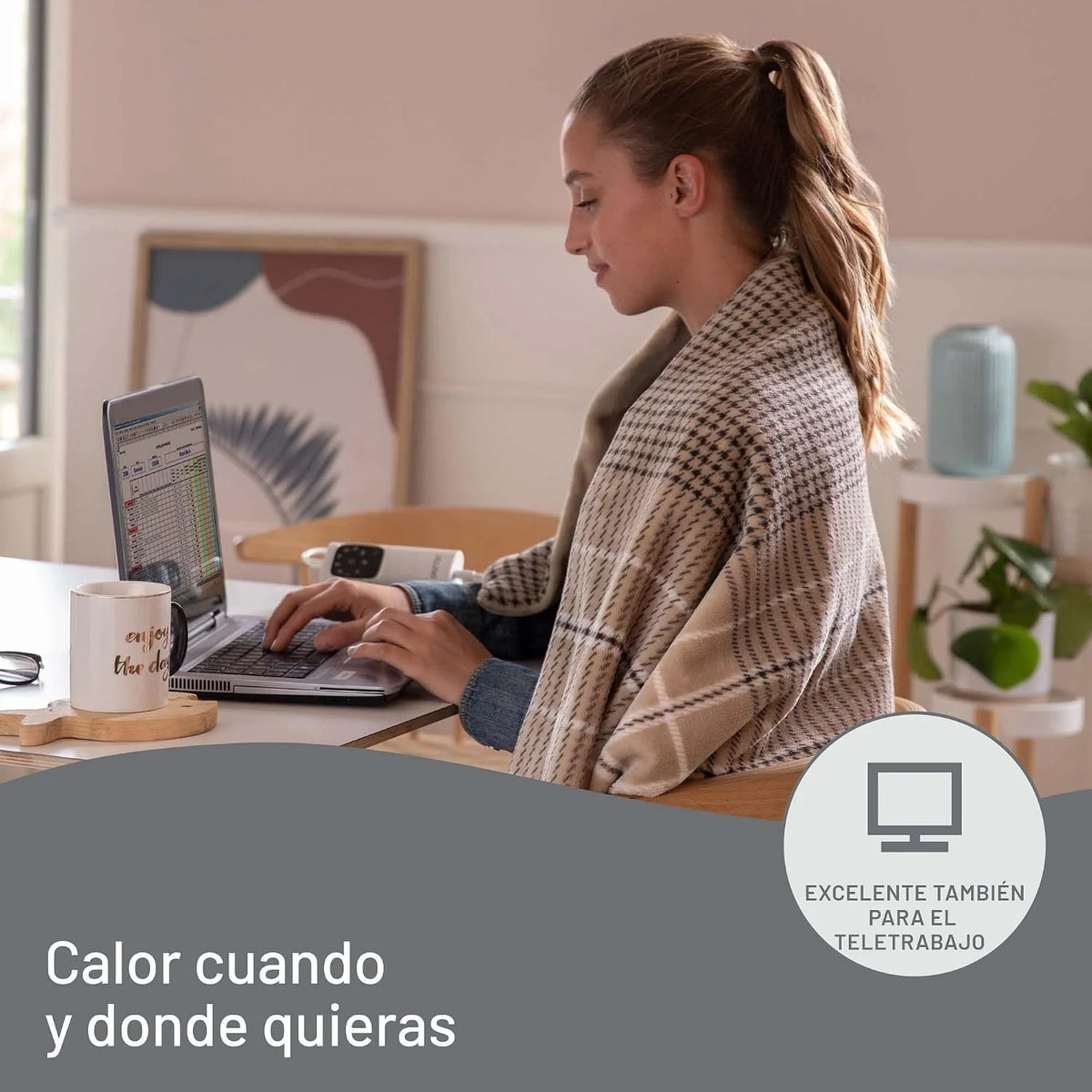 Imetec Adapto Elegance, Plaid Calefactable, Manta Eléctrica,Tejido Suave 180 x 140 Cm,Ahorro Energético,Tecnología Adapto, Óptimo, Calentamiento Rápido, 6 Temperaturas, Lavable,Marrón, 1.75 kilograms
