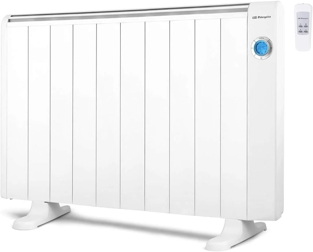 Orbegozo RRE 1810, Emisor Térmico Bajo Consumo, 1800 W, 10 Elementos reales, Aluminio, mando a distancia, Funcionamiento Programable, Pantalla Digital LCD, pared o pie, color Blanco