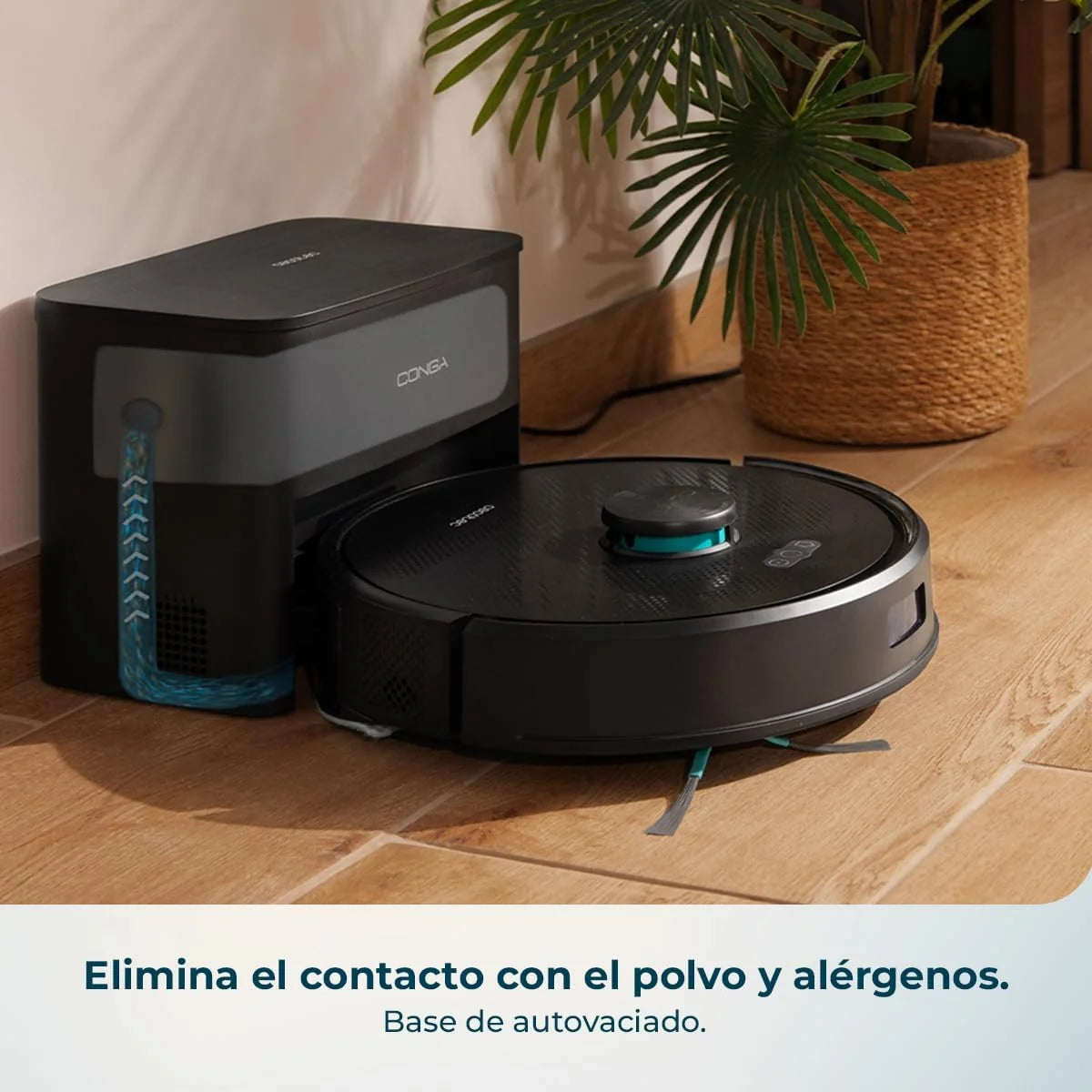 Cecotec Robot Aspirador y Friegasuelos con Base Autovaciado Conga Y70 Genesis. Navegación Láser y Ultrapotencia de 20000Pa, Base para 12 Semanas, Cepillo Anti-Enredos, Cobertura 180 m², App Control