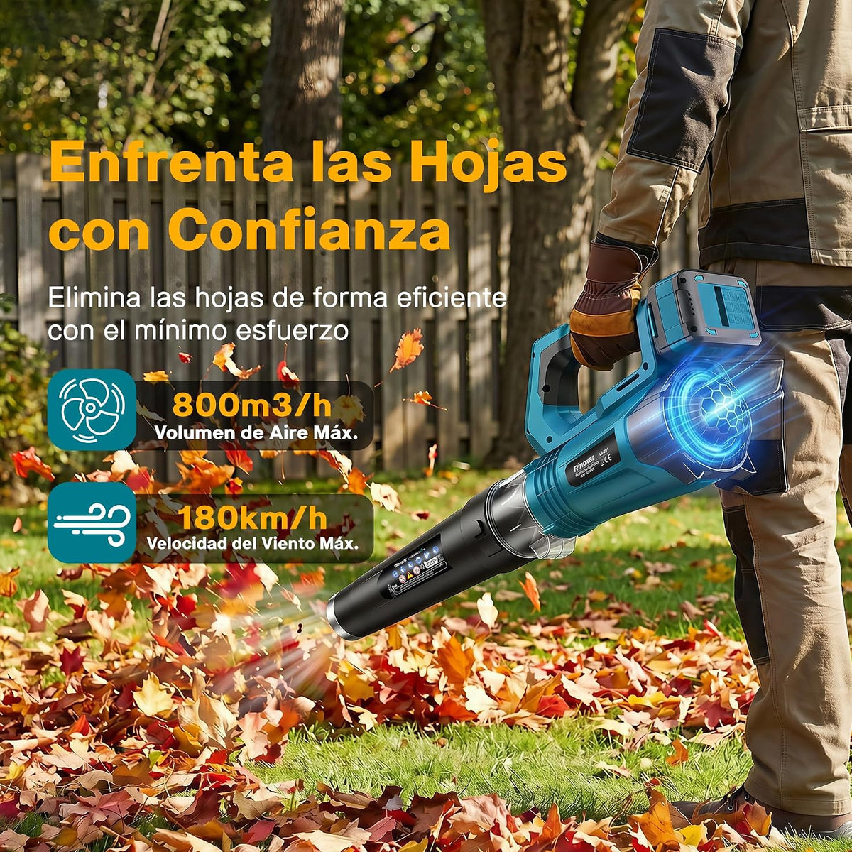 Soplador de Hojas Inalámbrico, Motor Brushless, 2×18V/5200mAh y Cargador