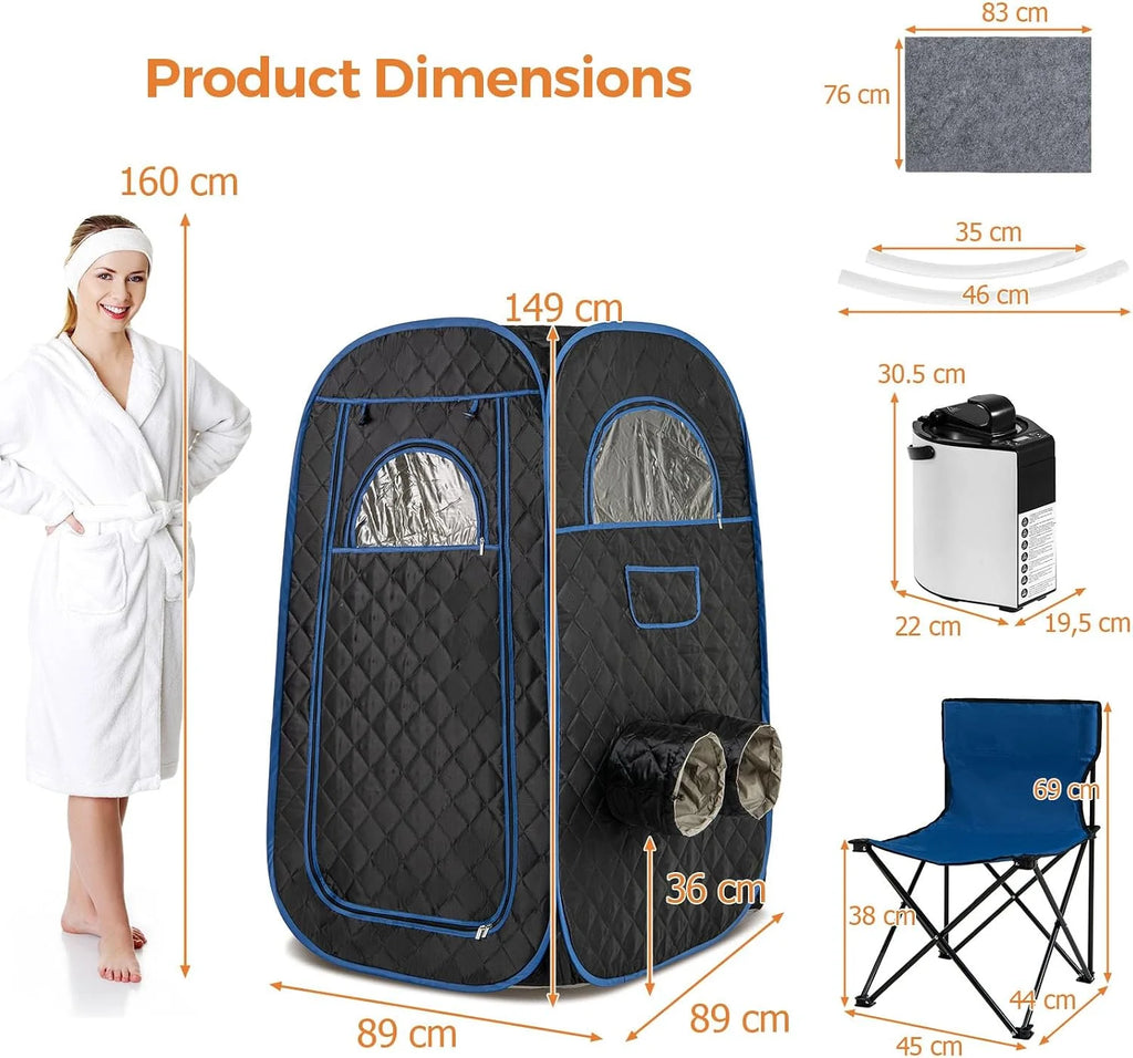 Homasis Sauna Portatil de 3L,Sauna de Vapor con 9 Niveles de Temperatura y 9 Temporizadores, 1000 W Sauna Exterior Finlandesa, para Baños de Sauna, Sudoración, Desintoxicación (Negro)