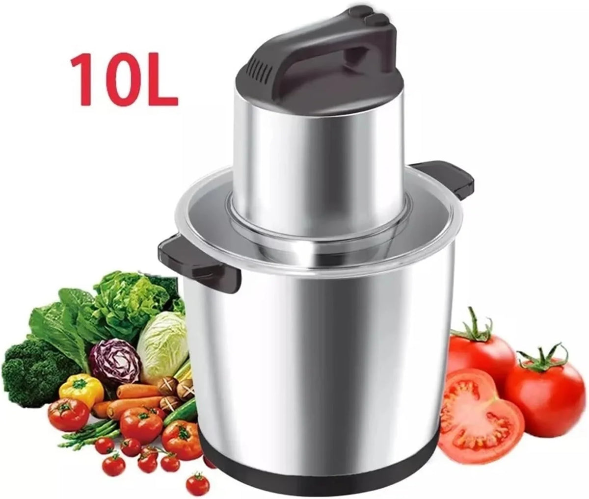 Genérico Picadora de Carne Comercial con Capacidad de 10 litros, batidora eléctrica de Acero Inoxidable de Alta Potencia, procesador de Alimentos, mezcladora con agitación Potente.