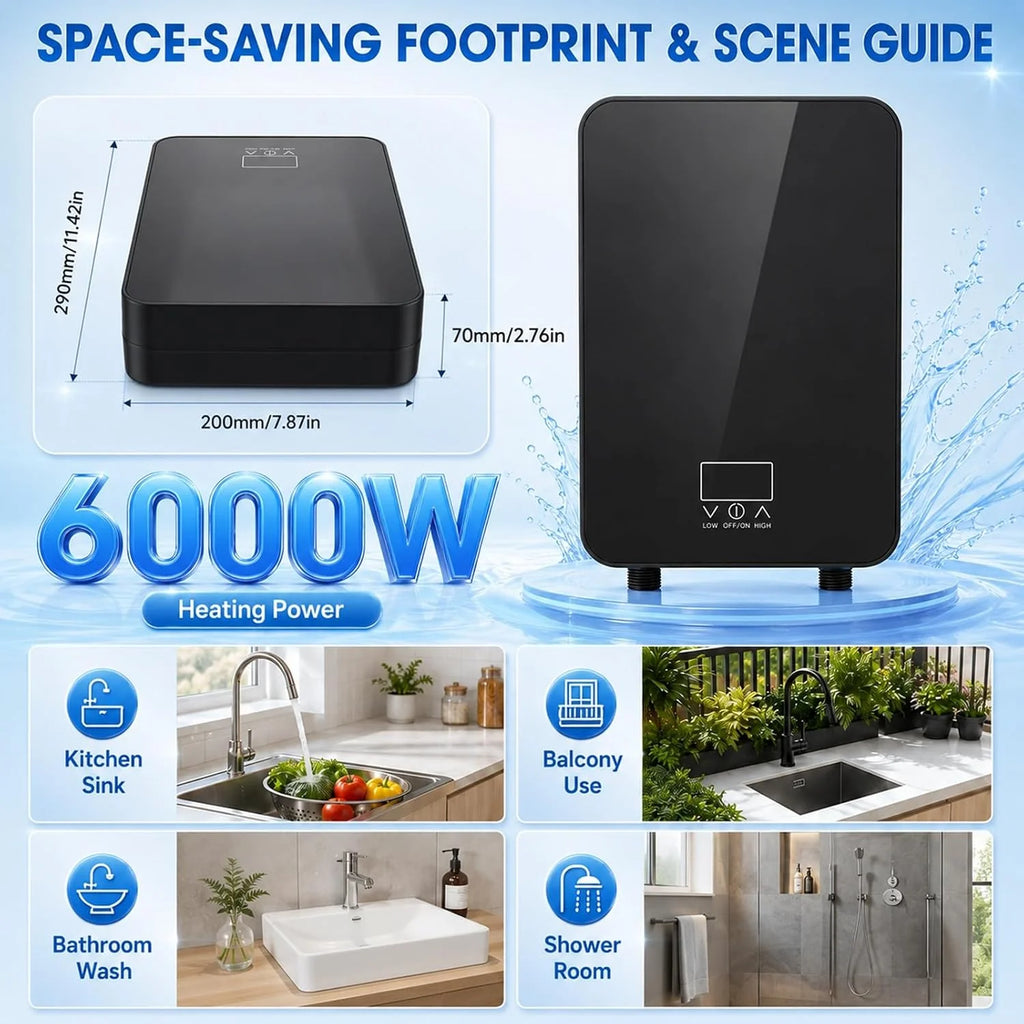 Mini Electric Water Heater 6000W LED Display