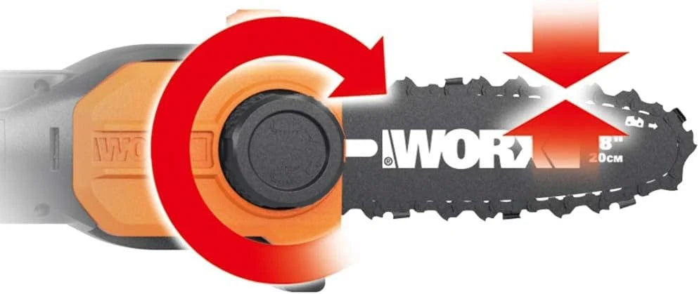 WORX 20V 2 en 1 Combo, Cortasetos telescópico y podadora WG908E, PowerShare, 2.0 Ah, tensado automático de la Cadena, lubricación automática de Aceite y Cargador rápido de 1 Hora.