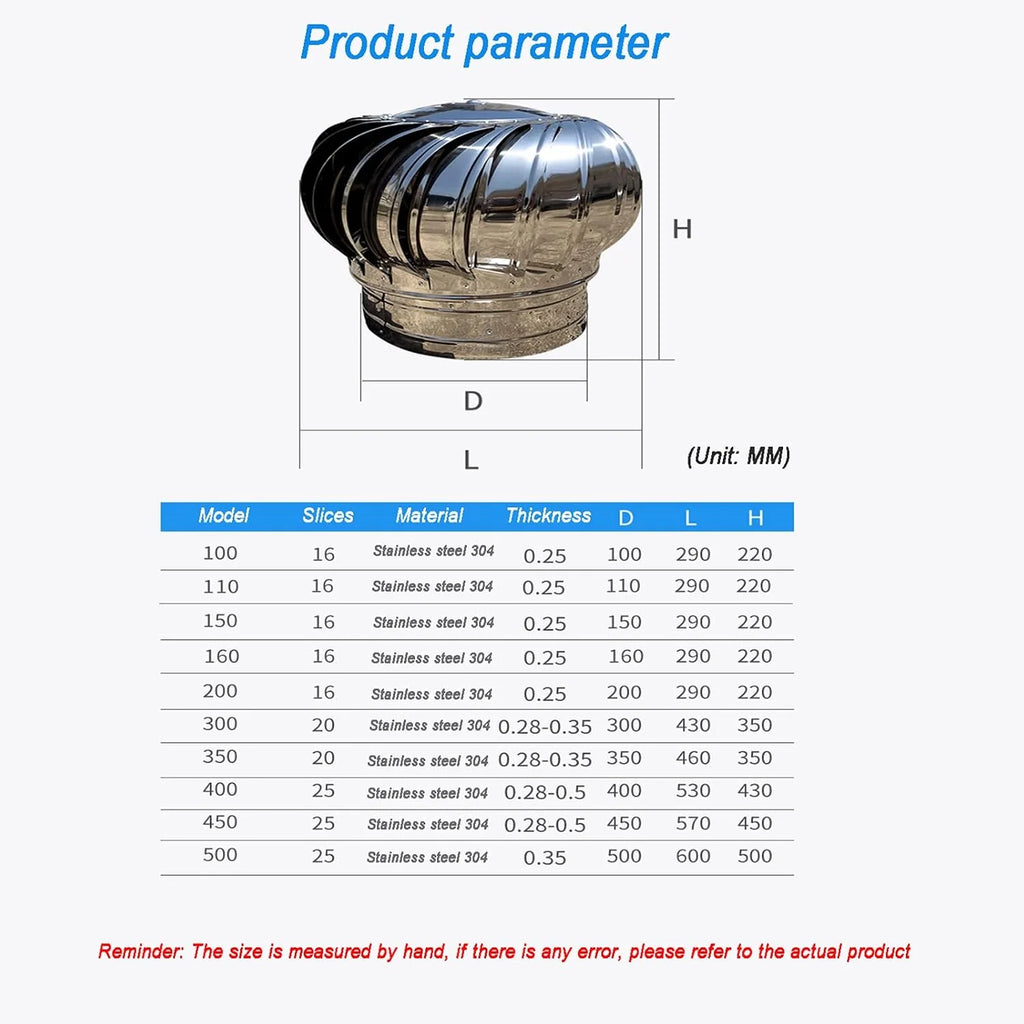 Inless - Ventilador de chimenea de acero de 100500 mm, tapa de techo ajustable anticorriente giratoria, cubierta de chimenea giratoria para una ventilación mejorada