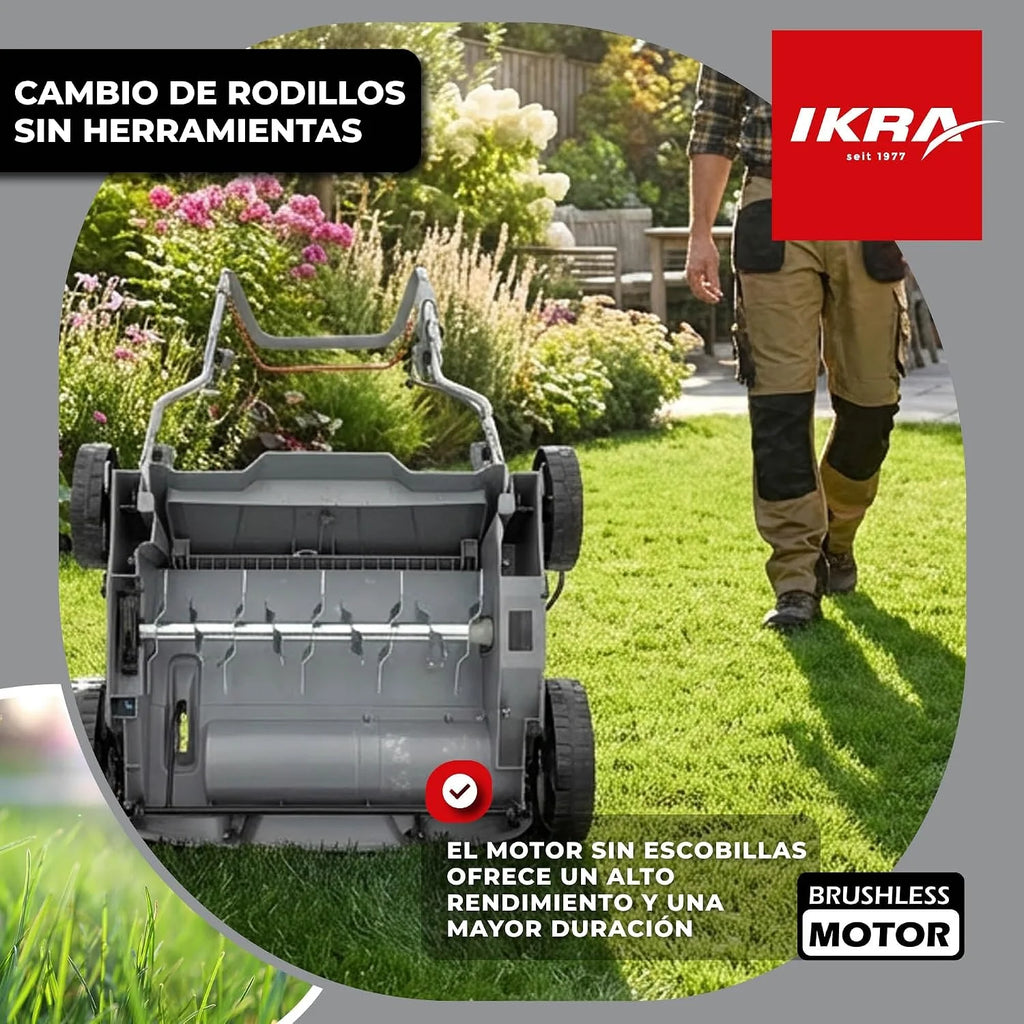 IKRA escarificador y aireador a batería 3 en 1 IAVL 2-2032, Ancho 32 cm