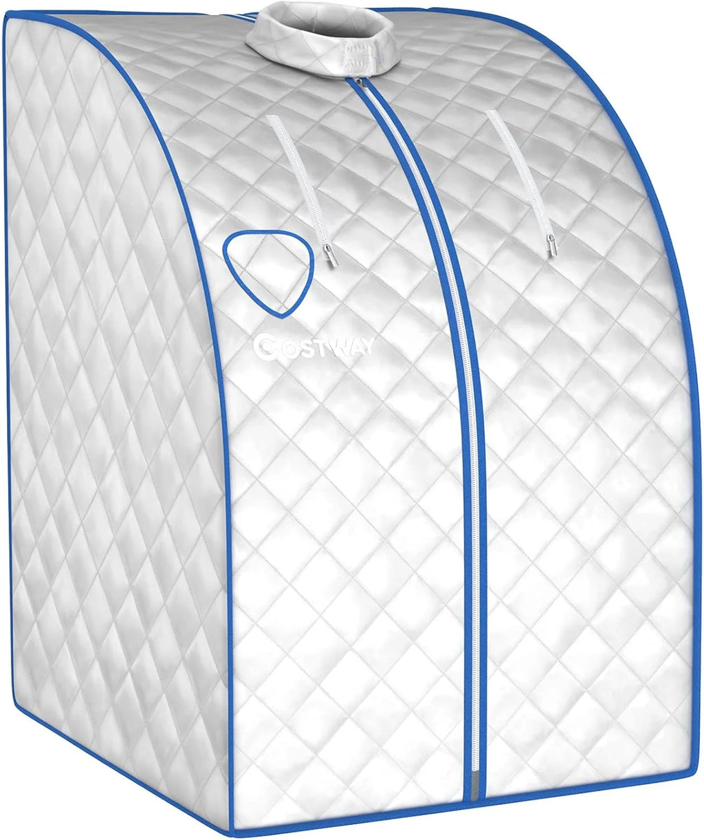 GOPLUS 1000W Sauna de Vapor 3L hasta 64℃, Caja de Sauna Plegable con Silla, Carpa de Sauna con Temperatura Ajustable, Cabina de Sauna Portátil con Ajuste de Temporizador, Plateado