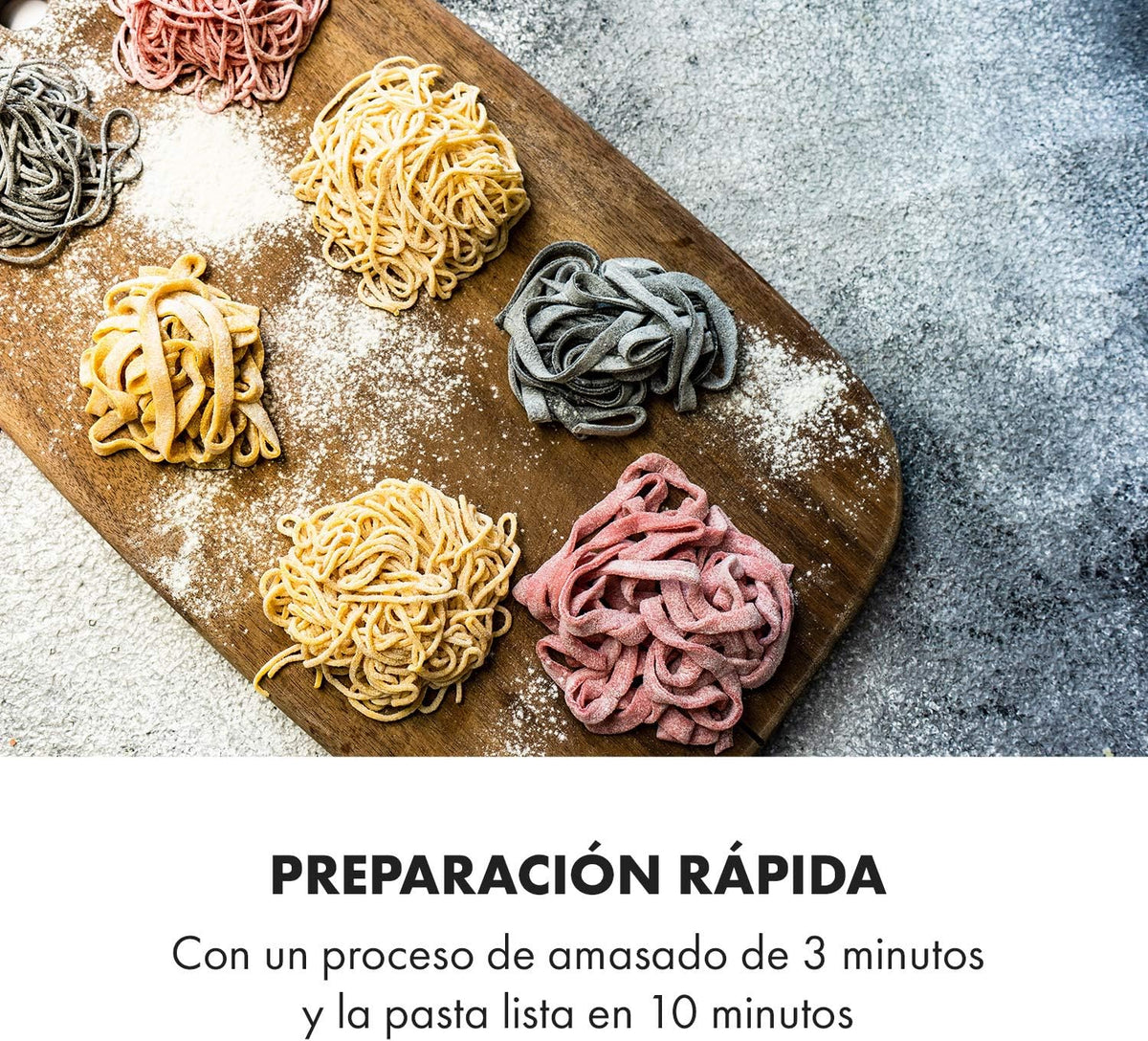 Klarstein Pastamania Máquina para Hacer Pasta Eléctrica – 260W Automática con 7 Accesorios, Capacidad de 500g, Silenciosa 60dB, Pantalla LED, Proceso de Amasado en 3